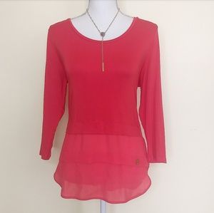 Michael Kors red sheer long sleeve top